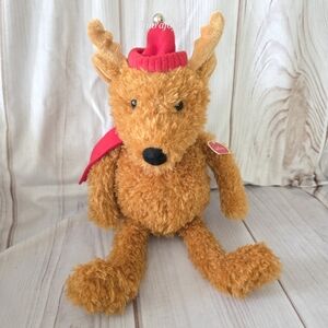 Hallmark Christmas Reindeer Plush Stuffed Toy Red Hat Scarf Jingle Bell 14 Inch